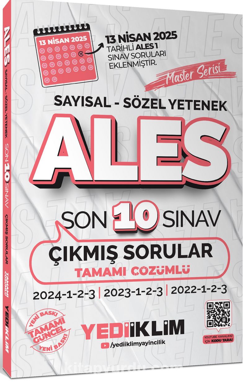 ALES Master Serisi Sayısal - Sözel Yetenek Tamamı Çözümlü Son 10 Sınav Çıkmış Sorular (13 Nisan 2025 Ales-1 Ekli)
