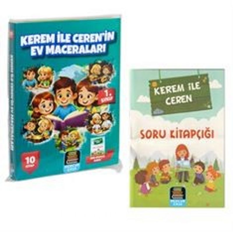 1. Sınıf Okuma Seti Kerem İle Ceren Ev Maceraları 10 Kitap + Soru Kitapçığı İlaveli